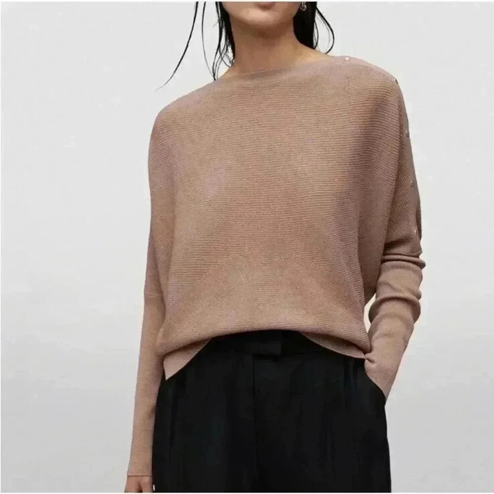 NWOT Allsaints Raven Pink Mauve Wool Cashmere Blend Sweater Size Medium